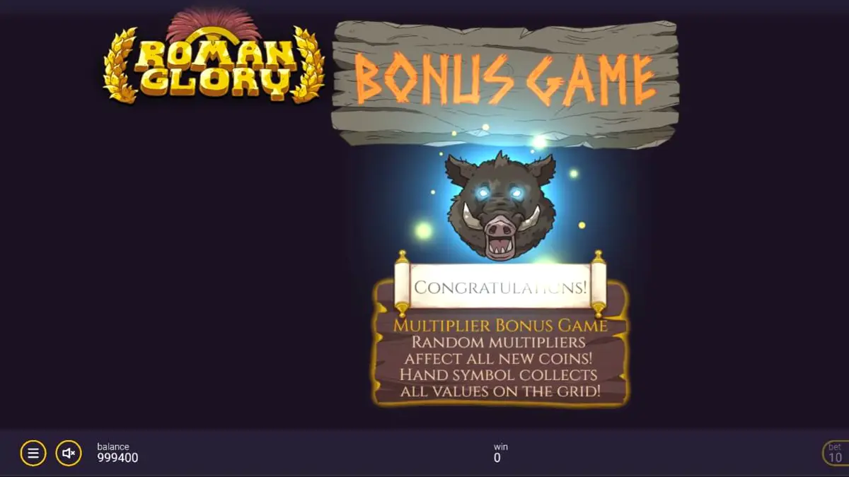 Interface do slot Roman Glory com temática de floresta e elementos romanos